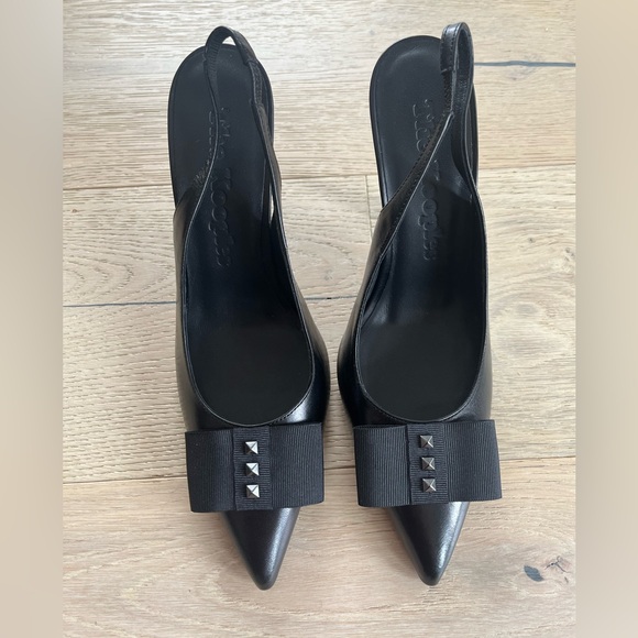 NIB The Kooples Black Leather Slingback Pumps 38 / 7